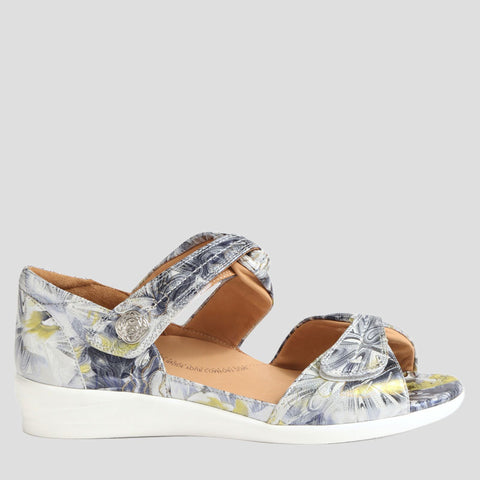 DOXIE W - NAVY & SILVER FLORAL LEATHER